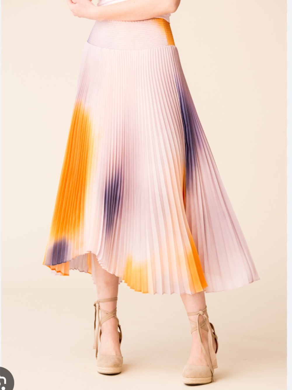 NWT A.L.C. Sonali Dip- Dyed Smocked Pleated Plisse Skirt